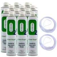 12 X O2 10 Litre Oxygen Can Inc 1 x 1.8M Tubing & Nasal Cannula